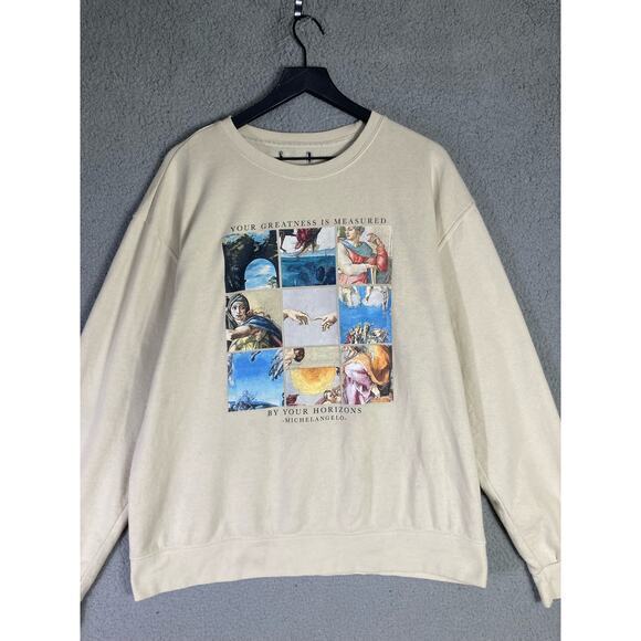 Unisex Ivory Michelangelo Art Graphic Crewneck Sweatshirt Unisex XL - Picture 3 of 10